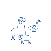 Drawn characters depicting animals