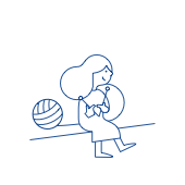 Drawing depicting a woman knitting